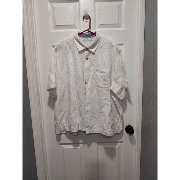 Caribbean White Button Up LINEN Blend Shirt Casual Coastal Tropical Beach XXL - Picture 2 of 10